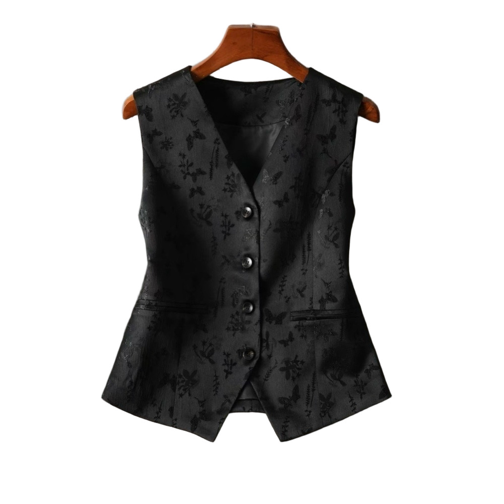 Black Floral butterfly Vest with Buttons